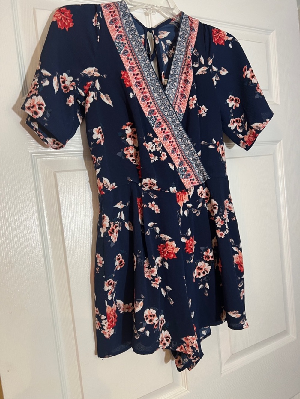 miami Navy Floral Surplice Jumperwith Pink & Red Accents
